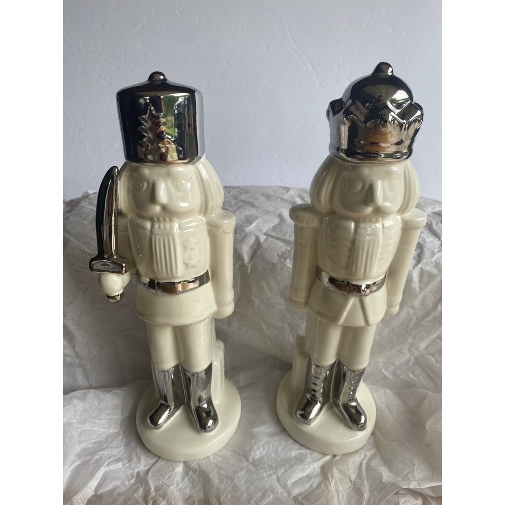 Home Reflections Porcelain White Nutcrackers Polish Silver Accents Christmas NIB